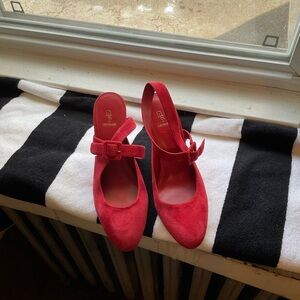 Larroude Red Suede Slingback Heels